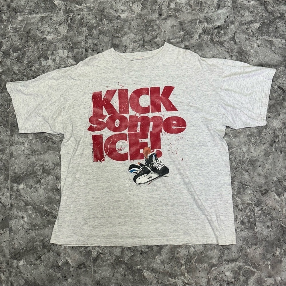 Vintage T Shirt Kick Some Ice BIG BALL Hockey Is Life Size XXL 90s 1994